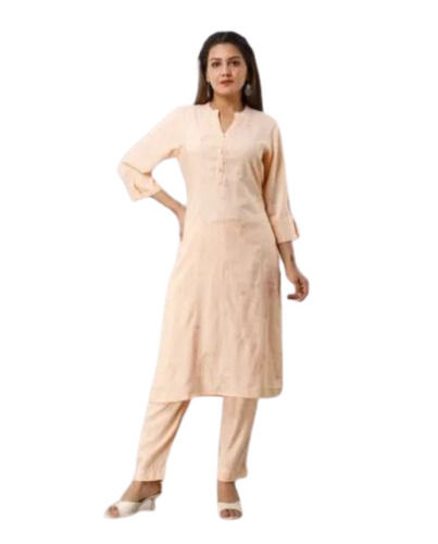 Pink  3/4Th Sleeves Ladies Cotton Kurti Pant Set