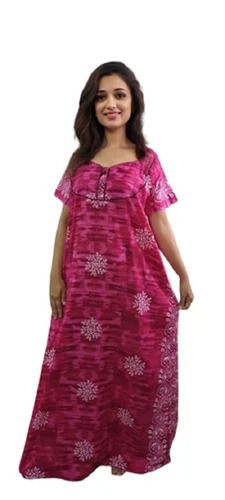 Half Sleeve Round Neck Cotton Material Printed Nighties For Women