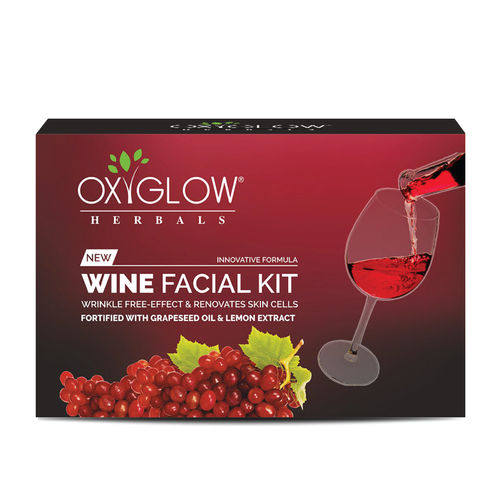 OxyGlow Herbals Wine Facial Kit|Wrikle Free Effect|Renovates Skin Cells|Lemon|Grapeseed Oil| 53Gram