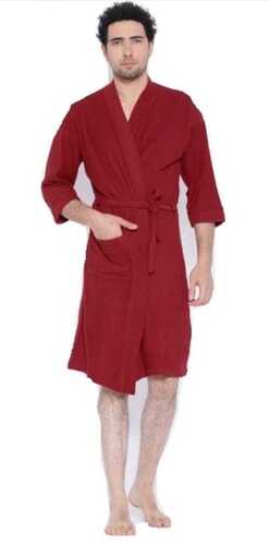 Men Red Cotton Bathrobe For Home And Hotel Use