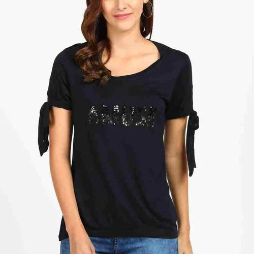 Casual Wear Round Neck Short Sleeve Rayon Fabric Top For Ladies 