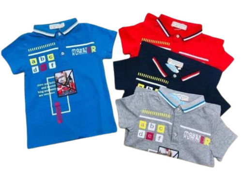 Multi Color Collar Neck Short Sleeves Kids Printed T-shirts