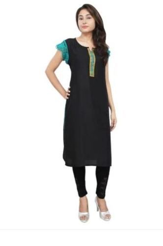 Plain Short Sleeves Round Neck Ladies Cotton Kurtis