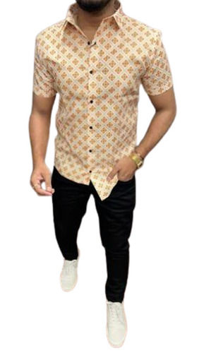 Pure Cotton Fabric Printed Half Sleeve Mens Shirt