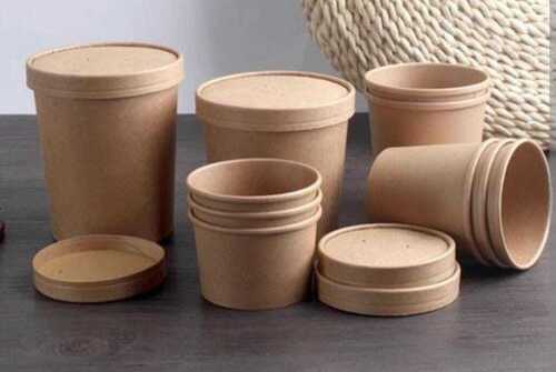 Round Kraft Paper Container With Lid For Food Packaging Use