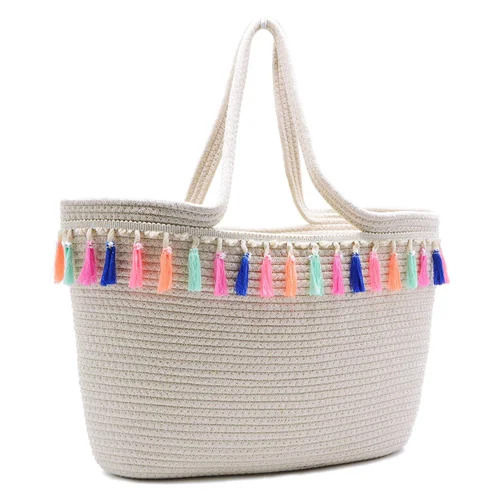 Appealing Look White Cotton Beach Bags