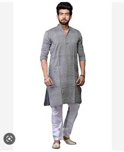 Men Full Sleeves Plain Cotton Kurta For Festival Wear Occasion