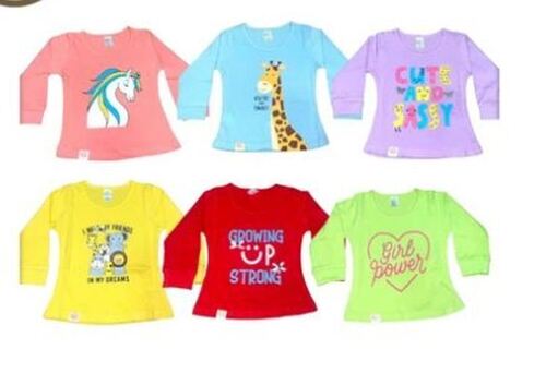 Round Neck Full Sleeves Casual Kids Girls Printed Tops