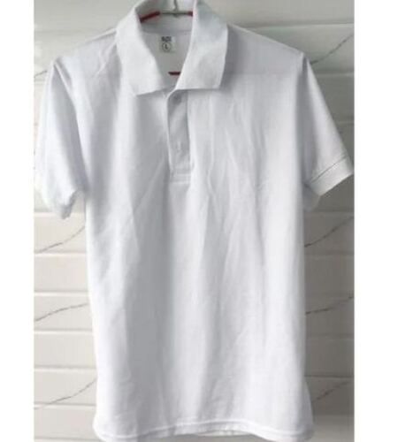 Short Sleeves Plain Pattern Collar T Shirts