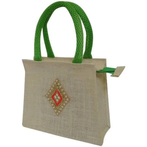 Zip Closure Ladies Jute Fancy Bag