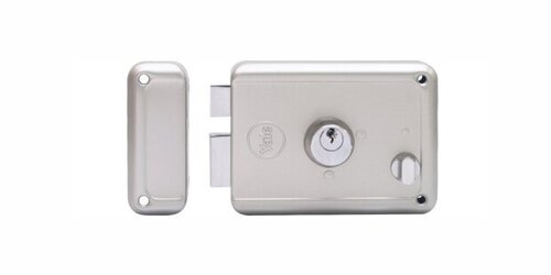 A Antique Silver Door Rim Lock With Dimple Keys