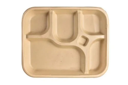 Sugarcane Bagasse Brown 6 Compartment Plates With Lid For Hotel