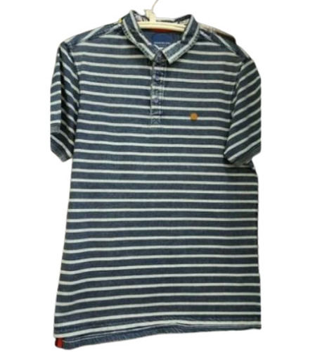 Collar Neck Short Sleeves Mens Striped T Shirts