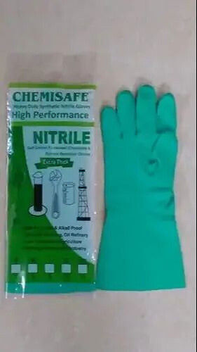 Full Finger Green Nitrile Rubber Gloves, Cuff Length 11-15 Inches