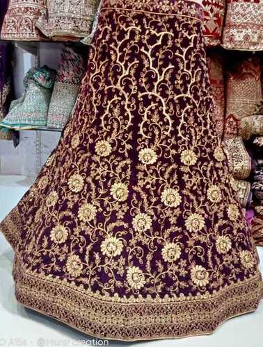 Whine Heavy Embroidered Floor Length Velvet Lehenga For Wedding Wear Occasion