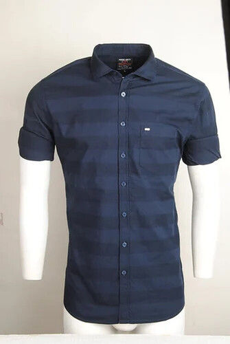 Blue Men Full Sleeves Plain Cotton Shirt For Casual Wear Occasion