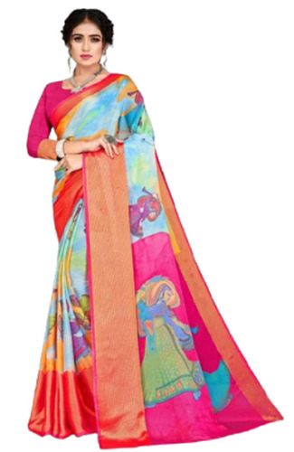 Multi Color Soft Designer Printed Saree - Material: Silk