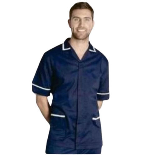 Blue Pure Cotton Material Plain Pattern Mens Hospital Staff Uniform 