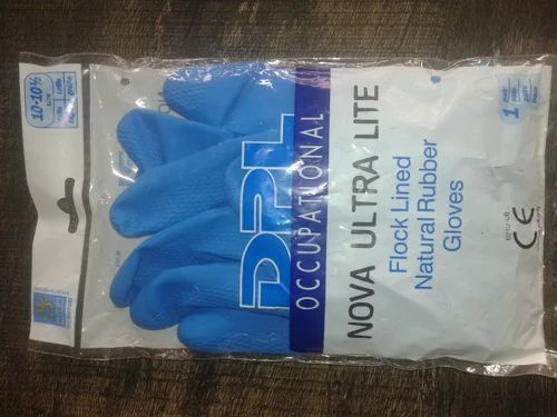 Ultra Lite Flocklined Natural Rubber Gloves, Cuff Length 6-10 Inches