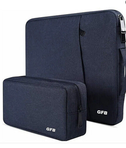 Dark Blue Zip Closure Laptop Sleeve With Pouch