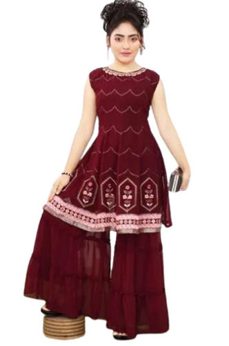 Multi Color Round Neck Sleeveless Printed Kids Wear Sharara