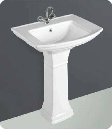 White Ceramic Pedestal Wash Basin For Home And Hotel Use