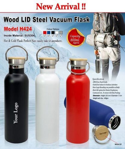 800ml Capacity Vacuum Flask With Wooden Lid