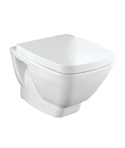 Viva Recta Wall Mounted Western Toilet - Ceramic, 510x350x430mm, White | Easy To Install, Polished Surface, Round Shape, Ideal for Home and Office