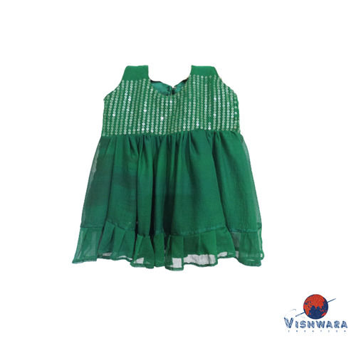 Designer Green Sleeveless Baby Frocks