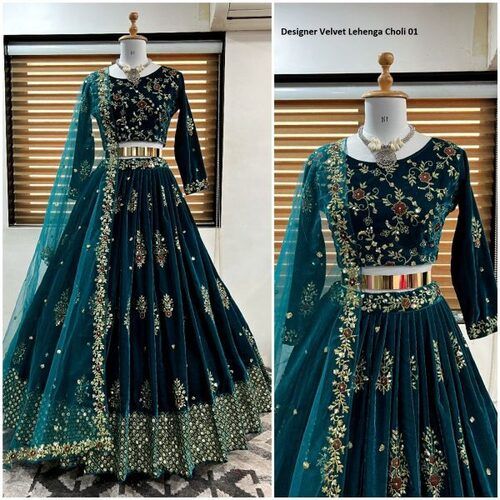 Ladies Designer Velvet Lehenga Choli For Bridal Wear