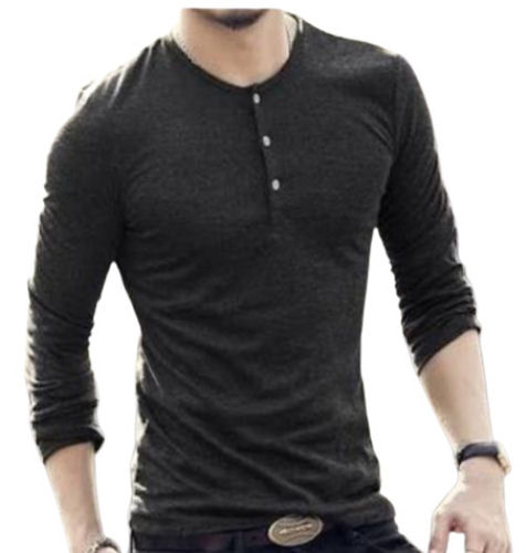 Plain Pattern Full Sleeves Mens Round Neck T-Shirt