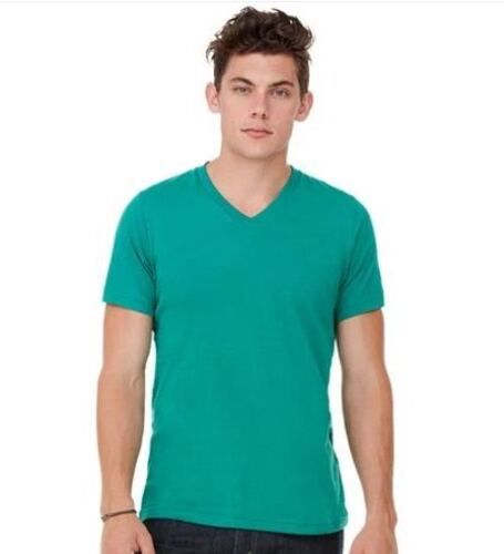 Plain Pattern Short Sleeves Mens V-Neck T-Shirt