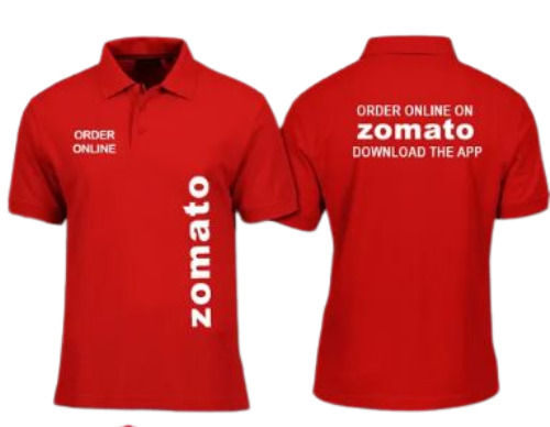 Short Sleeves Printed Pattern Polo Neck Promotional Zomato T Shirt