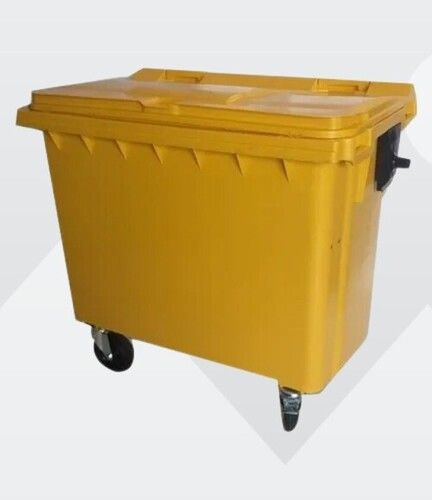 Yellow Color And Four Wheel Plastic Dustbin For Commercial Uses