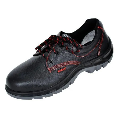 Sturdy Safety Shoes - Leather Upper, Size 10, Black | High Ankle, Anti Skid, Heat Resistant, Oil Resistant