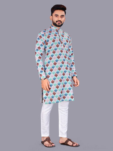 Men Printed Cotton Full Sleeves Kurta With Pajama