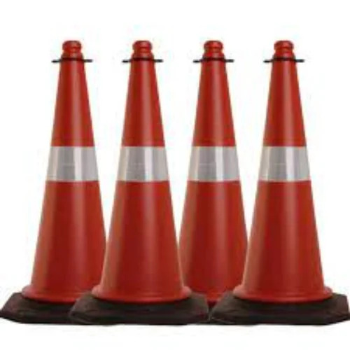 PVC Traffic Safety Cone - 1000mm Size Yellow Red White Color | Weather Resistant Ruggedly Designed Crack Proof Non Portable