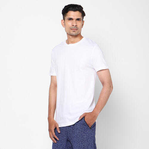 Cotton Round Neck Mens T-Shirts - Customizable Sizes Classic O-Neck Style Plain White Pattern Short Sleeves Washable Fabric