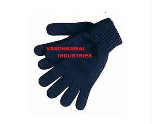 Full Finger Blue Knitted Hand Gloves, Weight 70 Gm