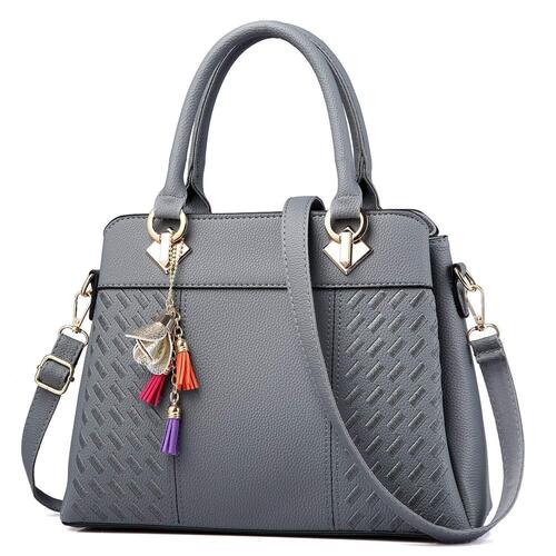Ladies Leather Handbag With Double Handle And Zipper Closure