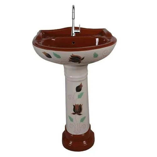 Multicolor Printed Ceramic Pedestal Wash Basin - Color: Any Color