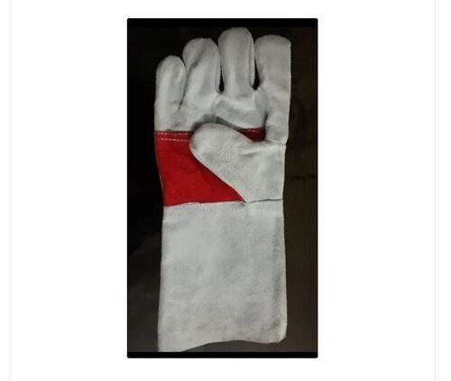 White And Red Palm Leather Hand Gloves For Safety Purpose