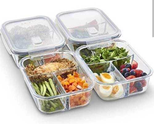 3 Compartment Rectangular Glass Tiffin