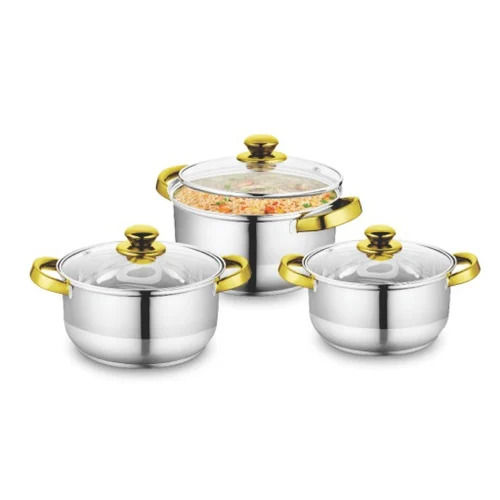 Silver Stainless Steel Hot Pot Set, Set Of 3 Pieces