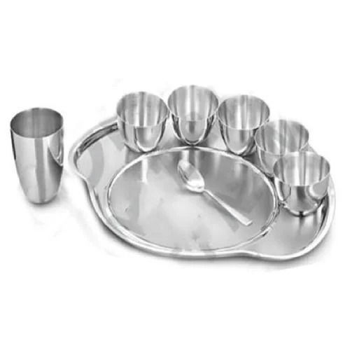 Shiny Stainless Steel Traditional Dinner Set Of Plate Bowls Tumbler And Spoon