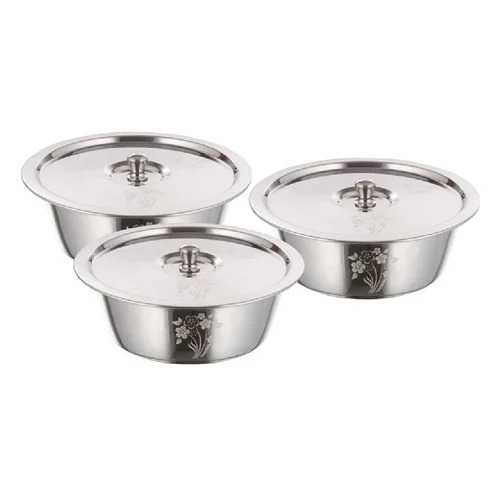 24G Rice Laser Stainless Steel Serving Bowl Set With Lid Size: As Per Customer Requirement