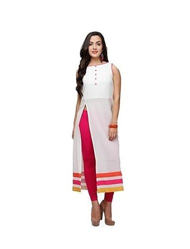 Casual Wear Regular Fit Round Neck Sleeveless Plain Ladies Long Kurtis