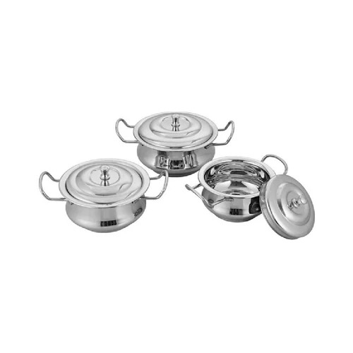 Shiny Steel Finish Kitchen Cooking And Serving Bowl Set