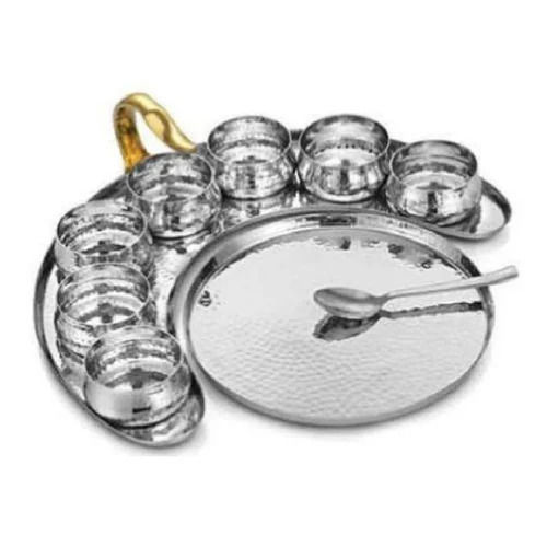 Stainless Steel Traditional Dinner Set Thali With 7 Bowls And Spoon Size: As Per Customer Requirement