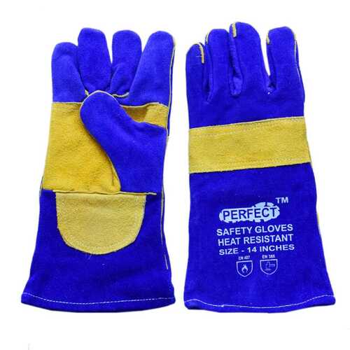 Unisex Blue Split Leather Palm Welding Gloves